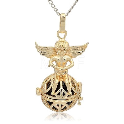 Golden Tone Brass Hollow Round Cage Pendants KK-J238-06G-1