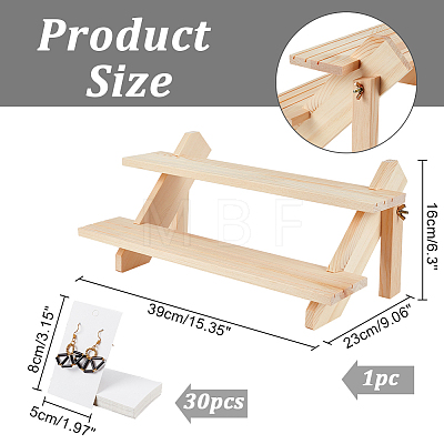  1Set Rectangle Shape Pine Wooden 2 Tier Stair Style Earring Display Stand DIY-NB0008-57-1