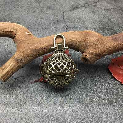 Tibetan Style Brass Hollow Bead Cage Pendants PW-WG46692-02-1
