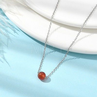 Natural Carnelian Round Bead Pendant Necklaces NJEW-JN04551-05-1