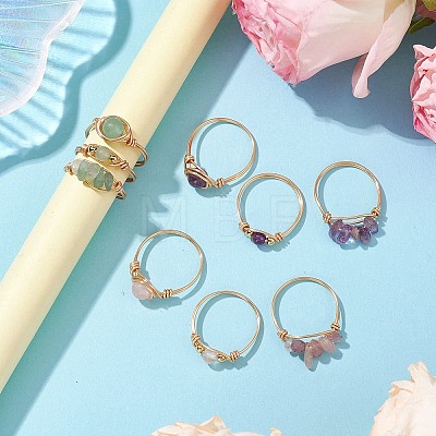 3Pcs 3 Styles Natural Rose Quartz & Amethyst & Green Aventurine Finger Rings RJEW-JR00745-1