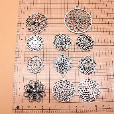 DIY Flower Tibetan Style Alloy Pendants and Connector Charms Making Finding Kits PW-WG973BE-01-1