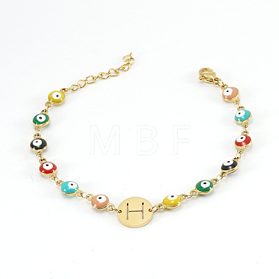 Colorful 304 Stainless Steel & Evil Eye Enamel Flat Round Link Bracelets FS-WGB13F5-08-1