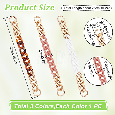 WADORN 3Pcs 3 Colors Acrylic Curb Chain for DIY Keychains FIND-WR0009-51-1