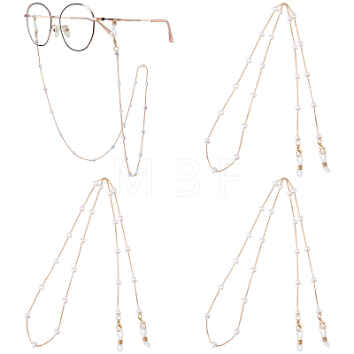 3Pcs Iron Curb Chain with Plastic Pearl Heart Bead Eyeglasses Chains AJEW-CN0007-84-1