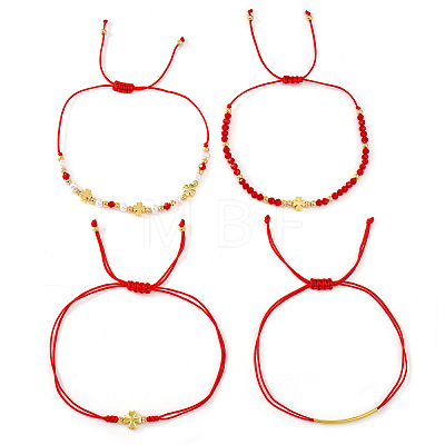 Faux Pearl & Brass & Glass Braided Bead Bracelet Sets WG4426-13-1