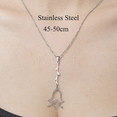 201 Stainless Steel Hollow Flower Pendant Necklace NJEW-OY001-53-1