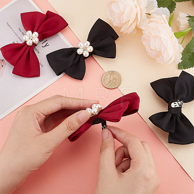  2 Pairs 2 Colors Cloth Bowknot Bridal Shoe Decoration with Plastic Imitation Pearl AJEW-PH0018-04-1
