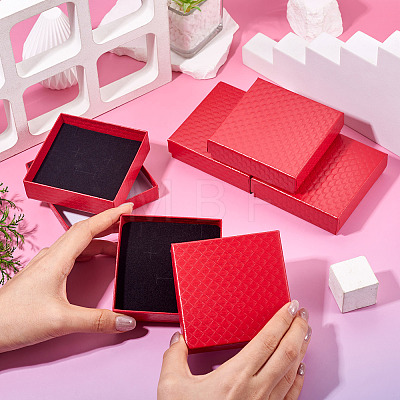 5Pcs Rhombus Textured Cardboard Jewelry Packing Boxes with Sponge Inside CBOX-TA0001-18B-1