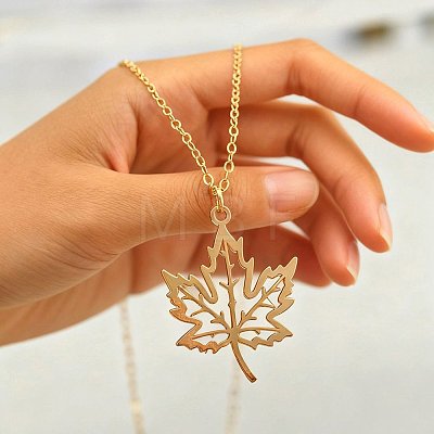 Alloy Hollow Out Maple Leaf Pendant Cable Chain Necklaces for Women WG239E5-01-1