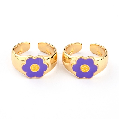 Brass Enamel Cuff Rings RJEW-H543-24G-1