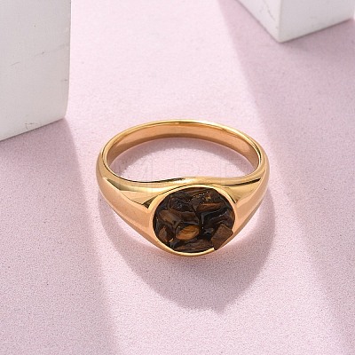 Round Natural Tiger Eye Chips Finger Rings RJEW-D303-03G-04-1