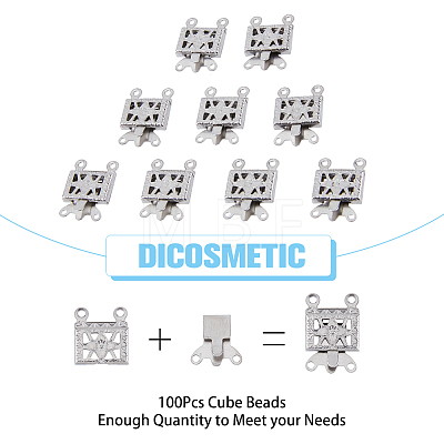 100 Sets 2-Strands 4-Holes 304 Stainless Steel Box Clasps STAS-DC0012-94-1