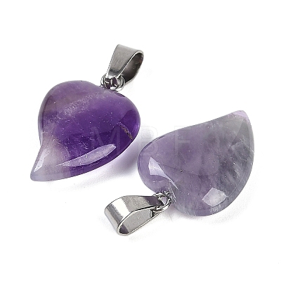 Natural Amethyst Heart Pendants G-H073-03P-01-1