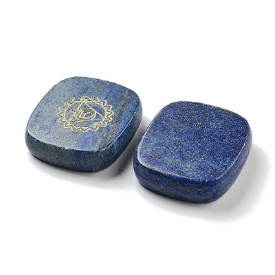 Natural Lapis Lazuli Rectangle with Chakra Sign Figurines Display Decorations DJEW-K025-02F-1