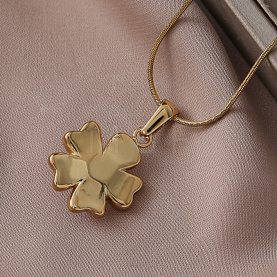 304 Stainless Steel Enamel with Imitation Pearl Flower Pendant Necklaces for Women ZA2839-2-1