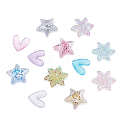 Cheriswelry 240Pcs 3 Style 3D Star & Heart & Flower/Windmill with Glitter Powder Resin Cabochons MRMJ-CW0001-01-1