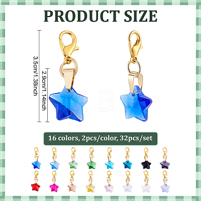 32Pcs 16 Colors Glass Pendant Decorations HJEW-BC00113-1
