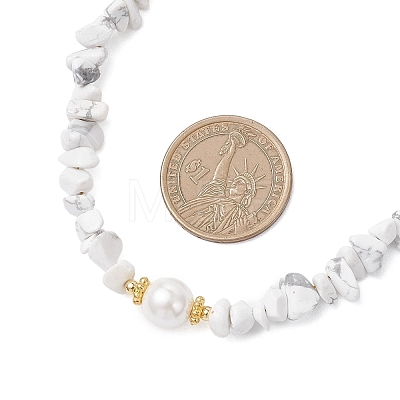 White Round Shell Pearl and Synthetic Howlite Chip Beaded Necklaces NJEW-JN05740-01-1