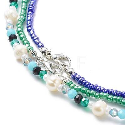 3Pcs 3 Style Natural Pearl & Glass Seed Beaded Necklaces Set NJEW-JN03961-1