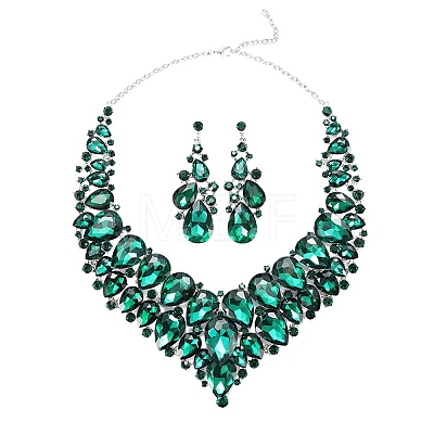 Teardrop Alloy Rhinestone Bib Necklaces & Earrings Sets for Women WG716F5-02-1