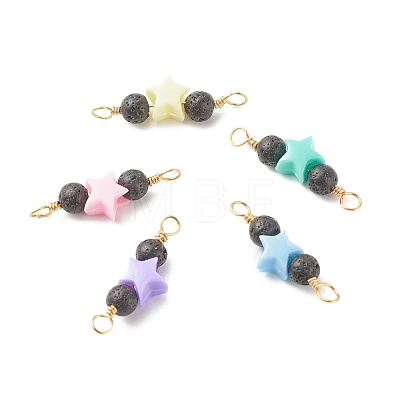 Natural Lava Rock & Acrylic Beads Links Connectors PALLOY-JF01143-1