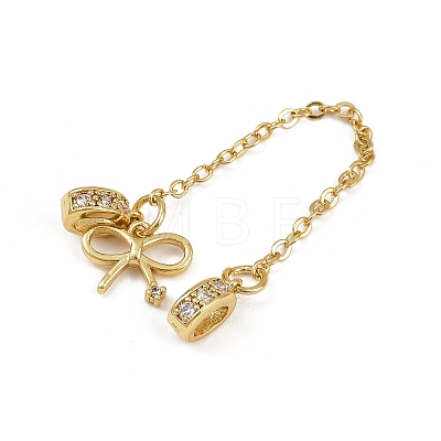 Brass Pave Clear Cubic Zirconia European Safety Chains with Charms KK-L236-15B-G-1