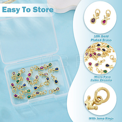 20Pcs 4 Colors Brass Cubic Zirconia Charms KK-TA0009-13A-1