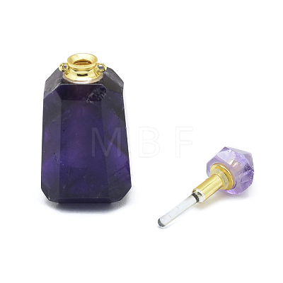 Faceted Natural Amethyst Openable Perfume Bottle Pendants G-E556-04B-1