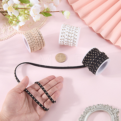 3 Rolls 3 Colors Flat Faux Suede Cord with Alloy Rivets LW-CL0001-08A-1
