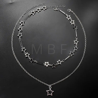 Star Alloy Pendant Double Layer Necklaces for Women FS-WGC0545-01-1