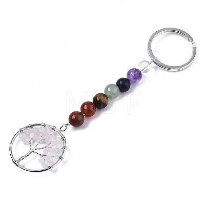 Natural Rose Quartz Chips Chakra Keychain G-N0326-004B-1