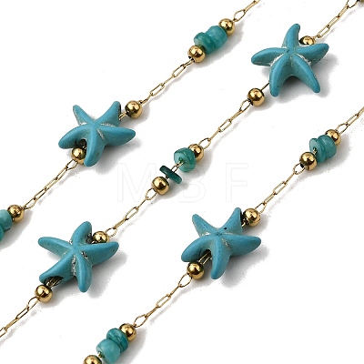 Handmade 304 Stainless Steel Synthetic Turquoise Starfish Link Chains CHS-L032-13G-05-1