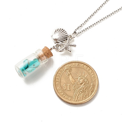 Glass Bottle with Synthetic Turquoise Chips Pendant Necklace NJEW-JN03841-01-1