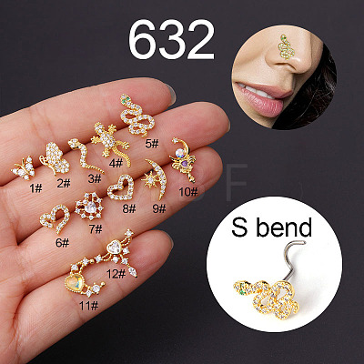 20G Stainless Steel Cubic Zirconia Fishtail Nose Rings WG80602-39-1