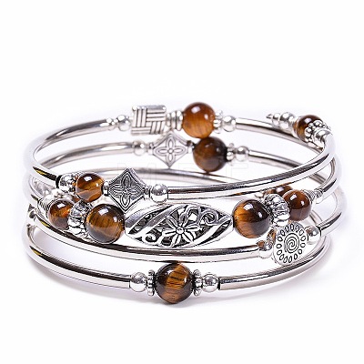 Bohemian Multi-Layered Natural Tiger Eye Wrap Bracelet Women's Jewelry MV3343-3-1