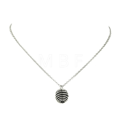 Round Natural Lava Rock Spring Wire Bead Cage Pendant 304 Stainless Steel Cable Chain Necklaces for Women NJEW-JN06159-1