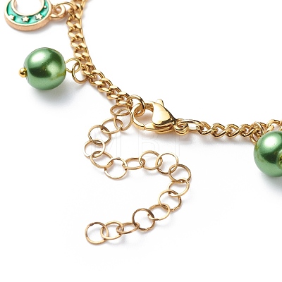 Alloy Enamel & Glass Pearl Charm Bracelet with 304 Stainless Steel Chains for Women BJEW-JB08707-05-1