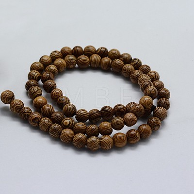 Natural Wenge Wood Beads Strands WOOD-F006-02-10mm-1