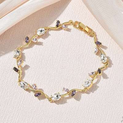 Brass Glass Flower Link Chain Bracelets KK-CBA7DFA-01G-05-1
