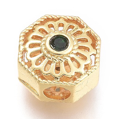 Brass Micro Pave Cubic Zirconia Beads KK-P187-24-G-1