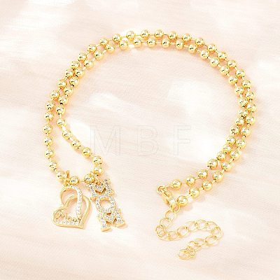 Mother's Day Brass Micro Pave Clear Cubic Zirconia Mom Heart Pendant Necklaces for Women NJEW-A071-06B-G-1
