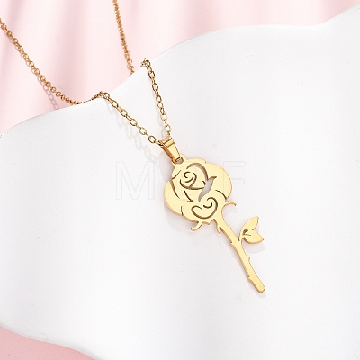304 Stainless Steel Rose Flower Pendant Cable Chain Necklaces for Men Women NJEW-K308-05C-G-1