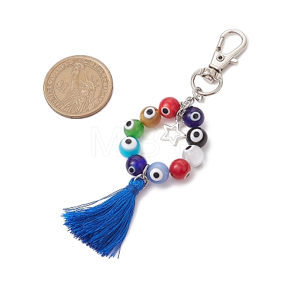 Handmade Lampwork Evil Eye & Polyester Tassel Pendant Decorations HJEW-JM02821-01-1