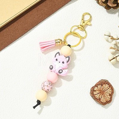 Fox Silicone with Faux Suede Tassel Pendant Decorations HJEW-YW00451-04-1