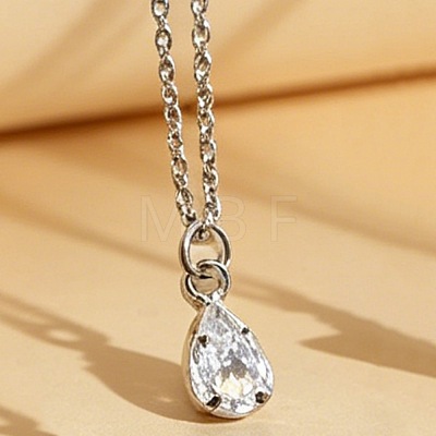 Brass Pave Clear Cubic Zirconia Teardrop Pendant Necklaces for Women WGBD698-04-1