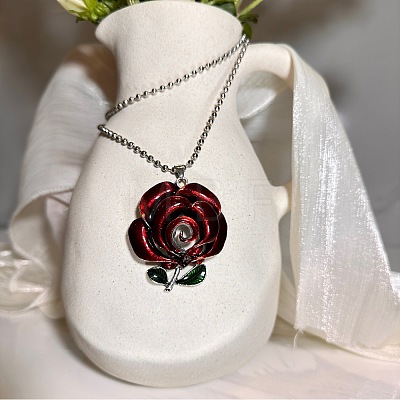 Gothic Style Alloy Enamel Red Rose Flower Vintage Pendant Necklaces for Women GR0561-1