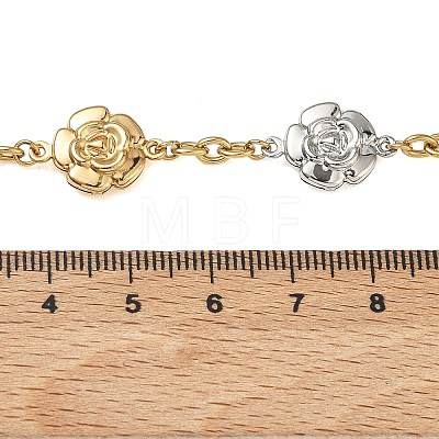 Two Tone 304 Stainless Steel Flower Link Chain Necklaces for Women NJEW-A074-06GP-1