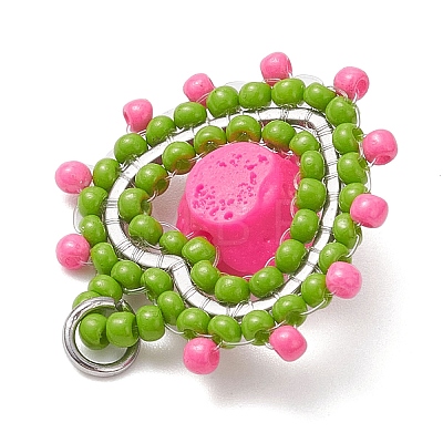 Glass Seed Beaded Heart with Rose Pendants PALLOY-MZ01030-04-1