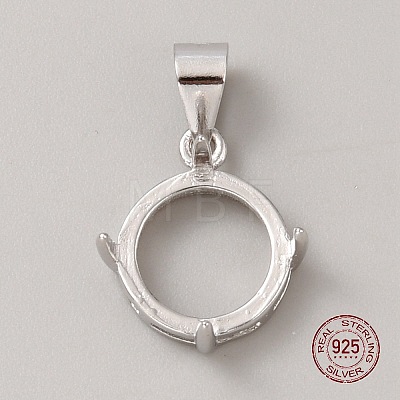 Rhodium Plated 925 Sterling Silver Open Back Bezel Pendant Cabochon Settings STER-WH0004-018C-1